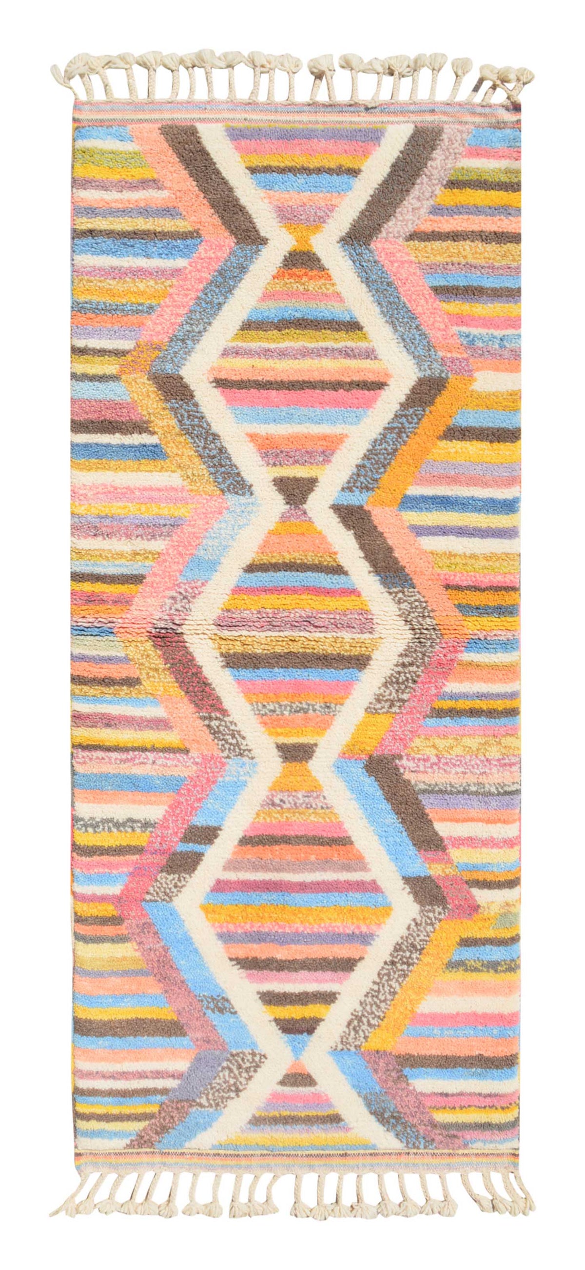 Rainbow Path – Moroccan Handmade Wool Rug | 2'8" x 6' Colorful Striped Design