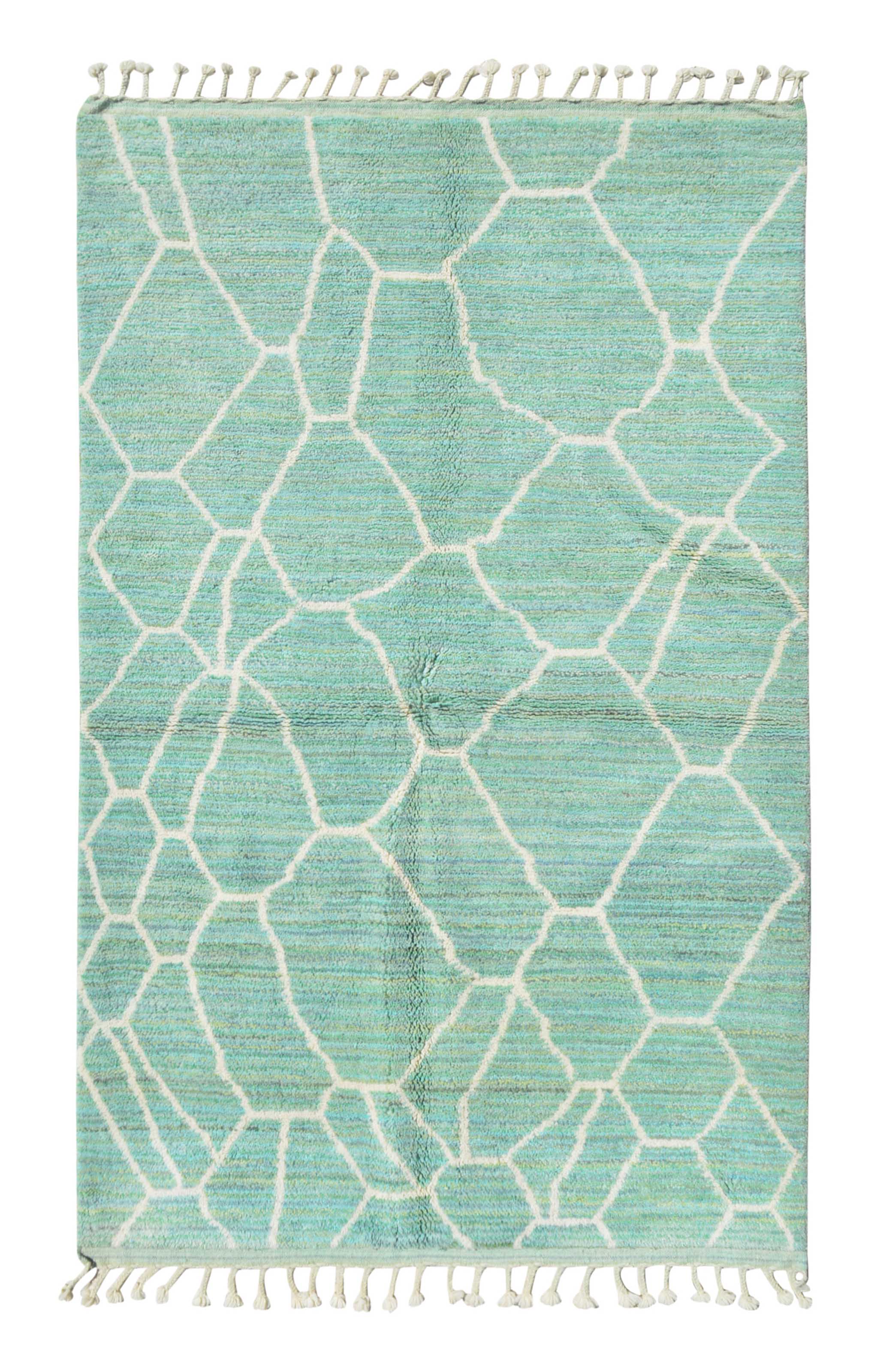 Surf Moroccan Rug - Handwoven Turquoise and White Geometric Design