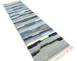 Wave – Moroccan Handmade Wool Rug | 2'6" x 9'6" Blue & Green Striped Design