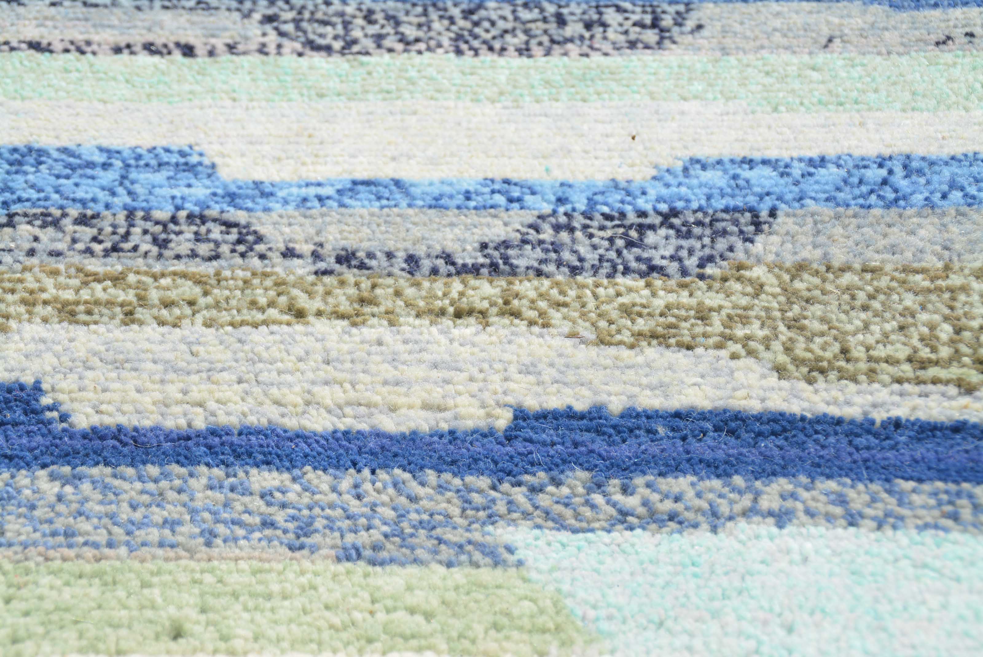 Wave – Moroccan Handmade Wool Rug | 2'6" x 9'6" Blue & Green Striped Design